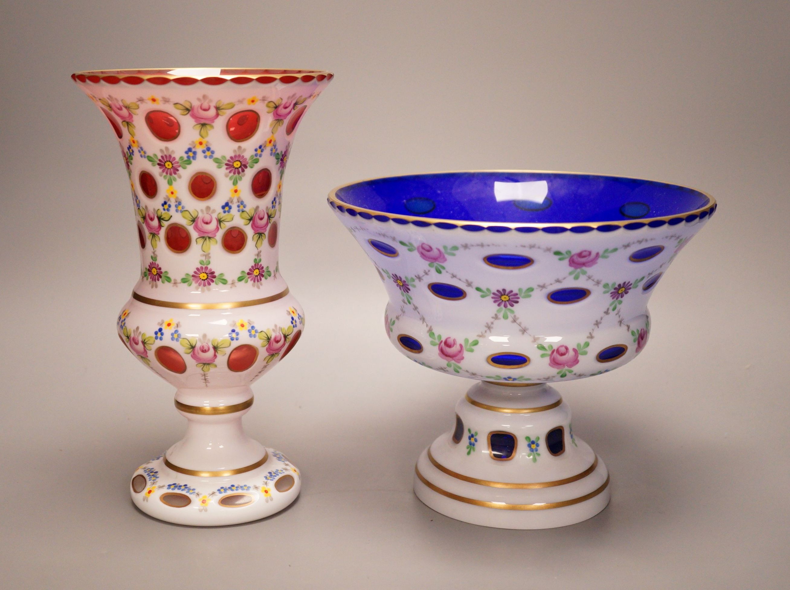 Two Bohemian overlaid glass vases, 24cm